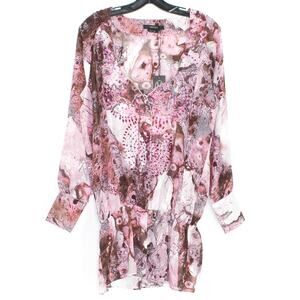 NWT Vertigo Top Cottage Abstract Watercolor Soft Girl Boho Whimsy Beaded Pink XL